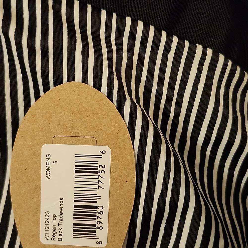NWT PRANA REGAN BLACK TRADWINDS HALTER BIKINI STRIPE TOP TIE BACK SMALL - Picture 4 of 6
